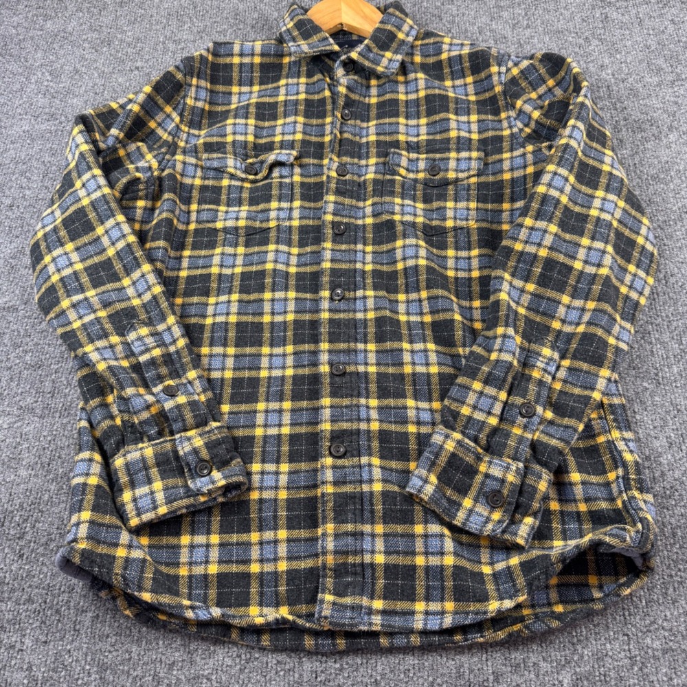 Grayers Heritage Flannel Shirt Mens Medium Yellow Black Plaid Excellent Cotton